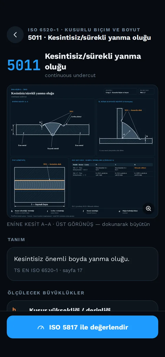 ProdTrack Standards mobile — Kusur kataloğu