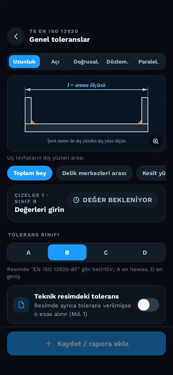 ProdTrack Standards mobile — EN 1090-2 toleranslar