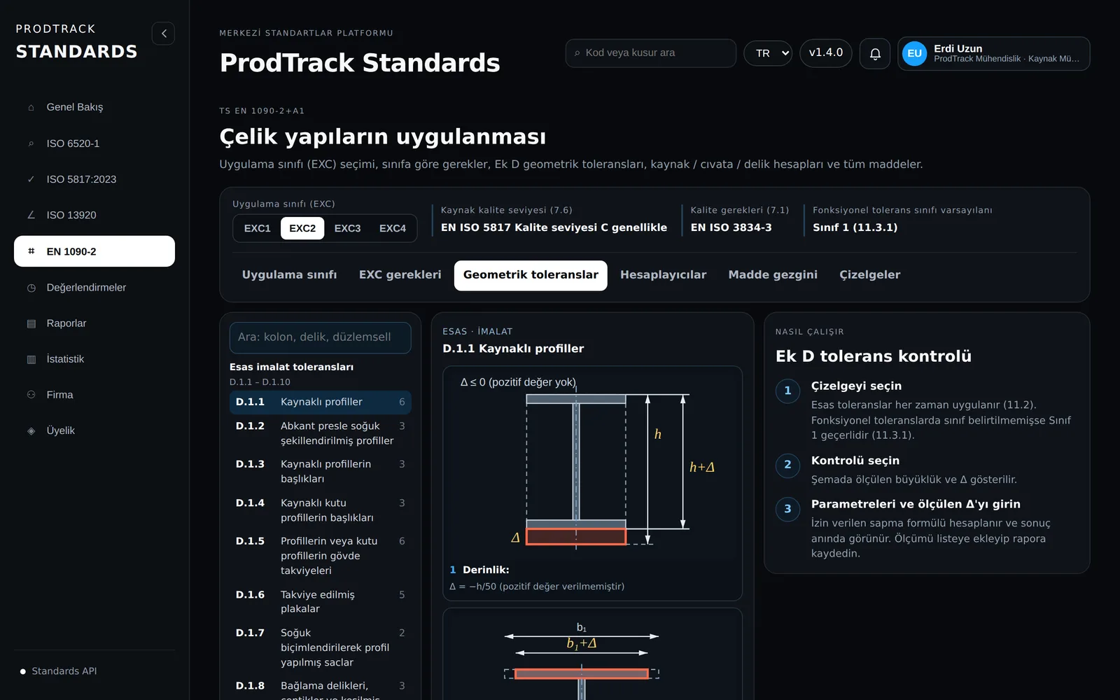 ProdTrack Standards — EN 1090-2 toleranslar
